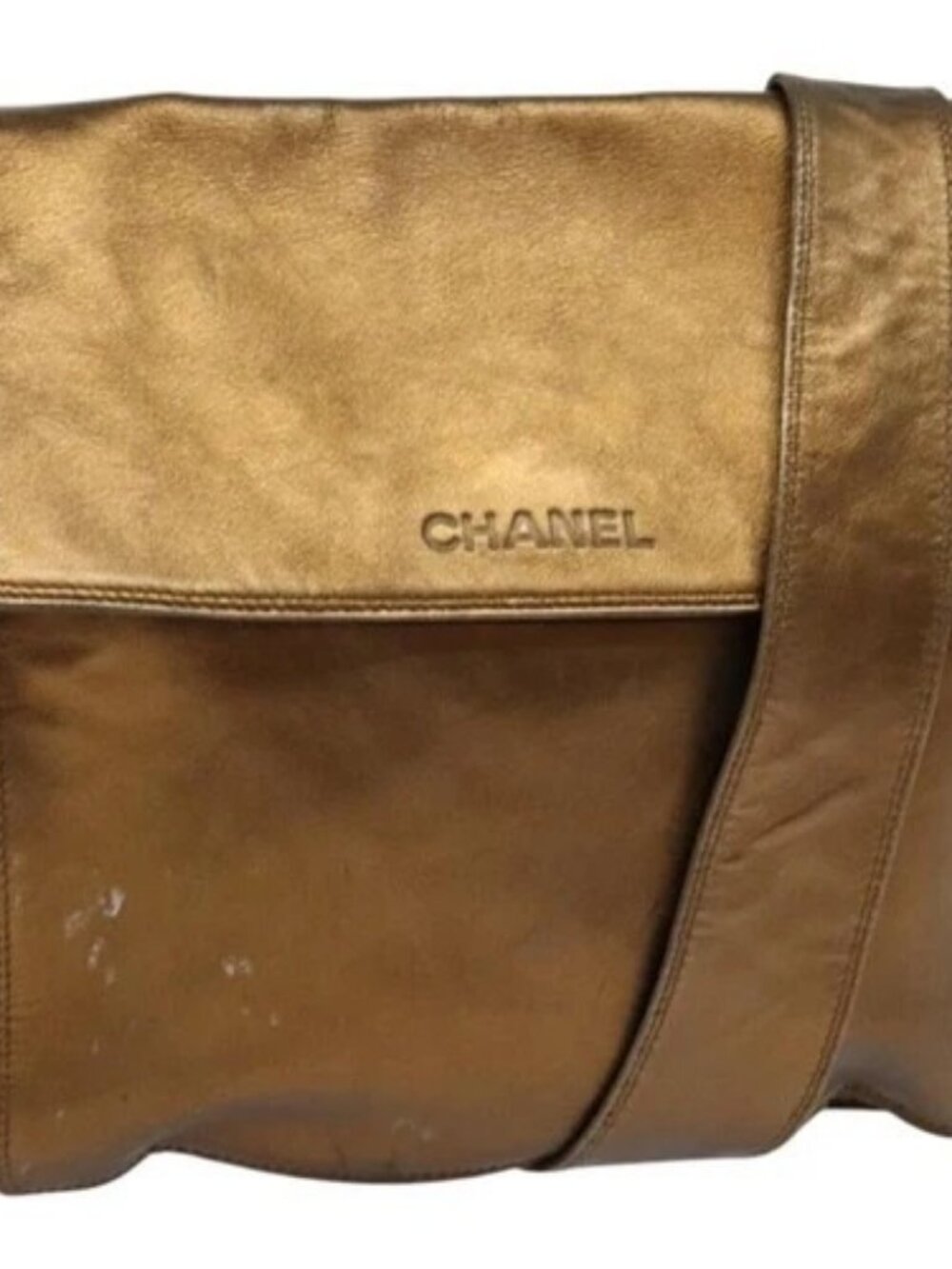 CHANEL Shoulder Bag Leather Brown Gold CC Auth bs24975